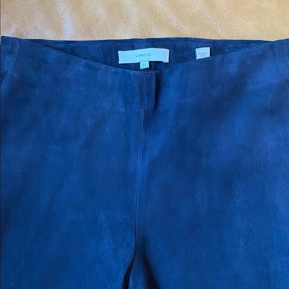 Vince 100% Suede Split Hem Crop Cigarette Pants Navy Holly Go Lightly NWOT - Picture 8 of 10